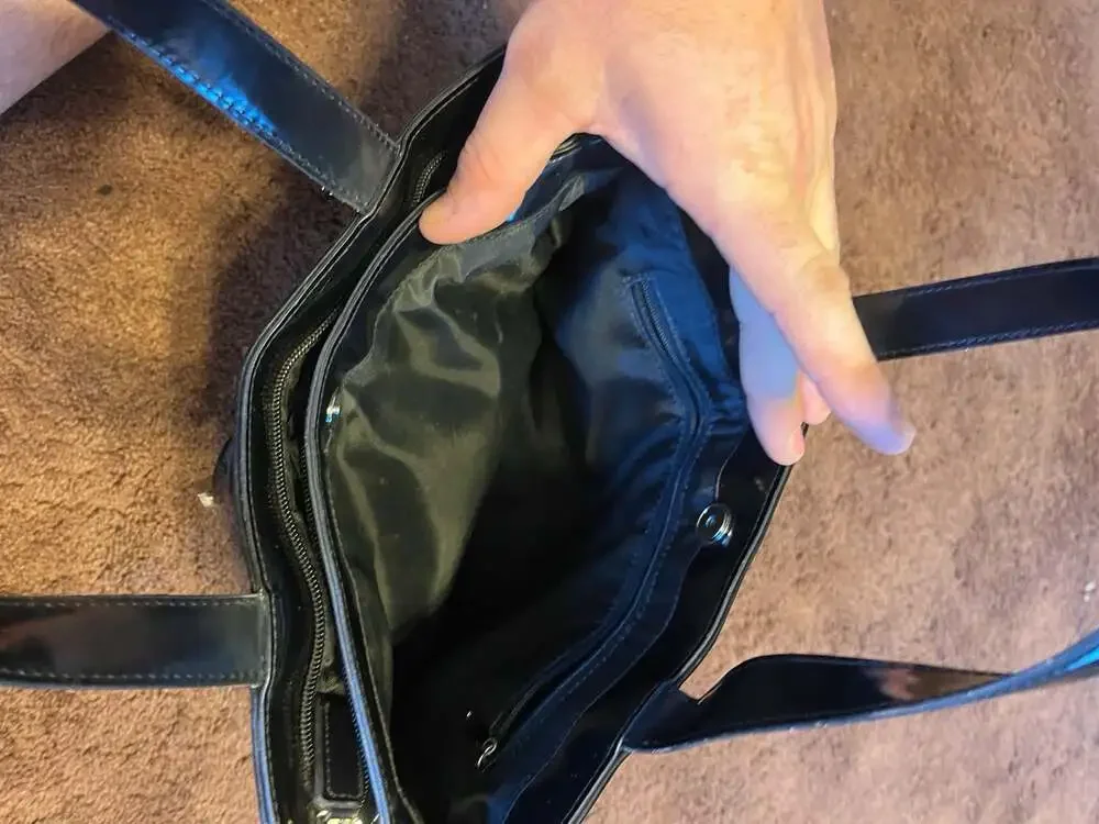 GUCCI Vintage Black Patent Leather Tote Bag with Drawstring and Front Logo